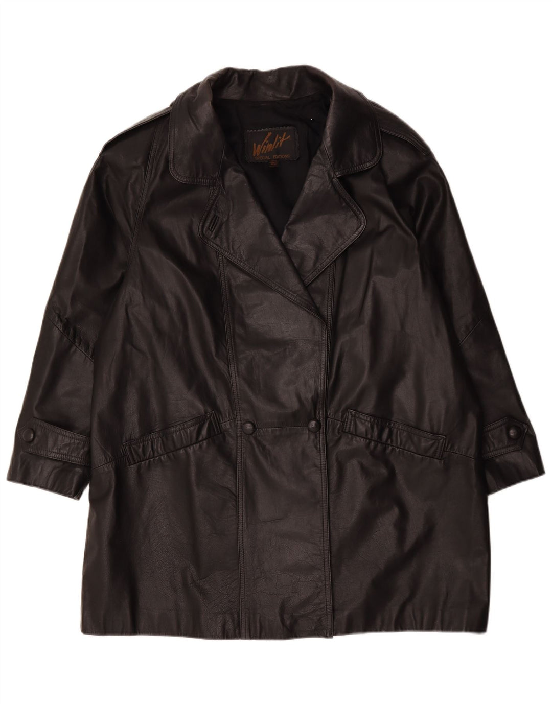 Palton supradimensionat din piele vintage pentru femei UK 16 mare negru