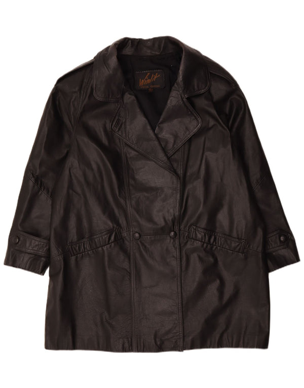 Palton supradimensionat din piele vintage pentru femei UK 16 mare negru