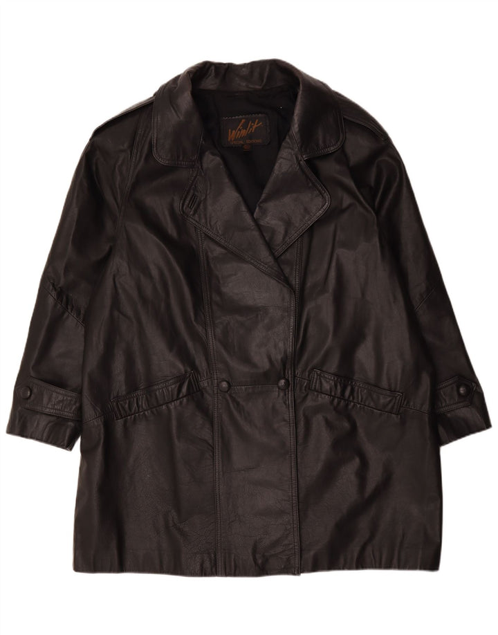 Palton supradimensionat din piele vintage pentru femei UK 16 mare negru