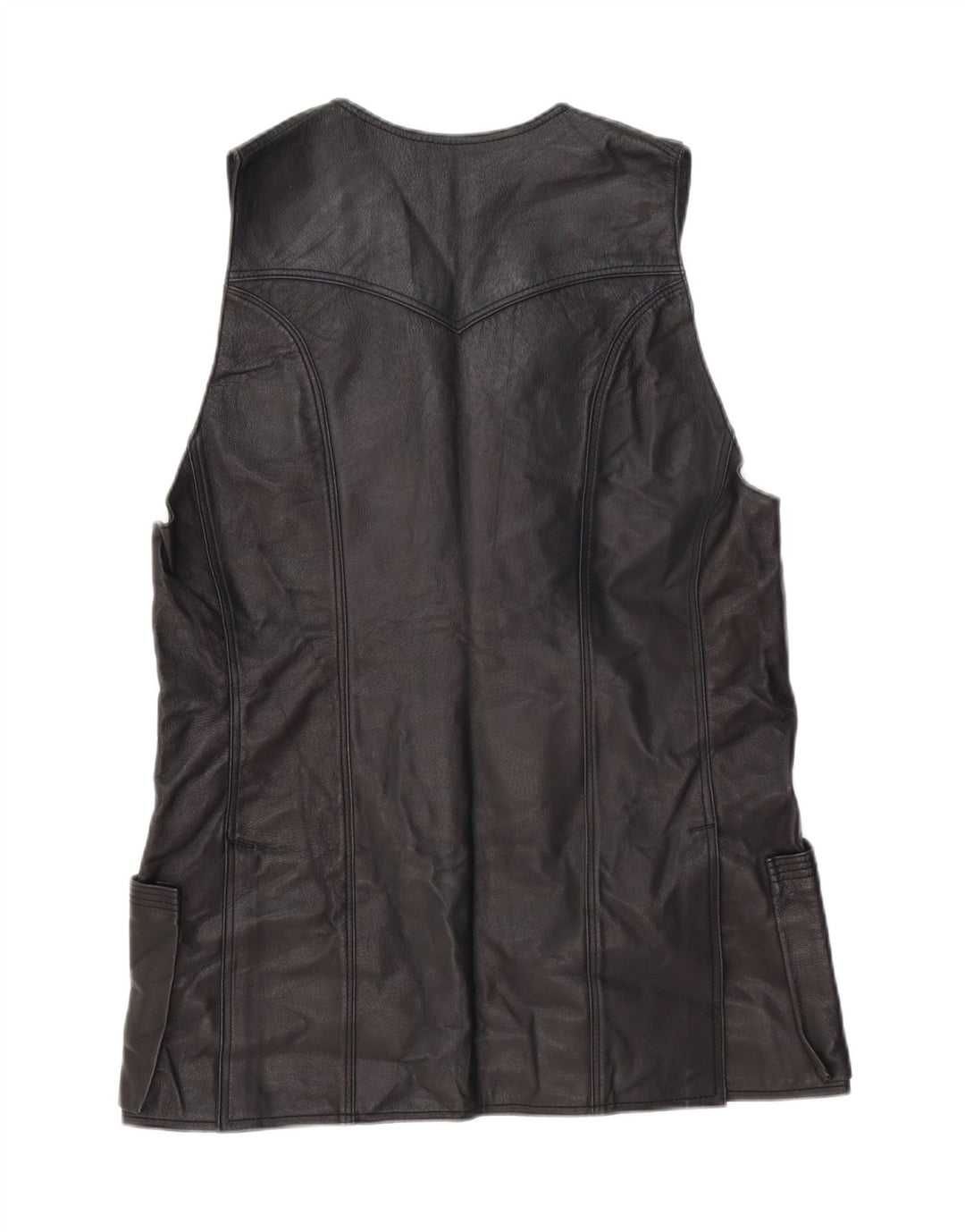 Gilet din piele vintage pentru femei UK 14 Medium Black