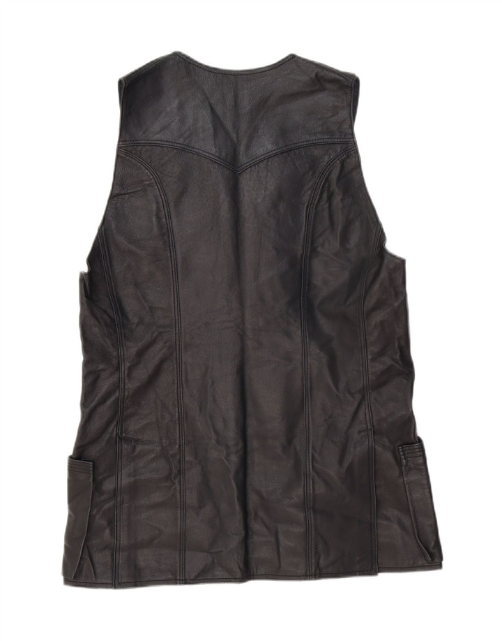 Gilet din piele vintage pentru femei UK 14 Medium Black