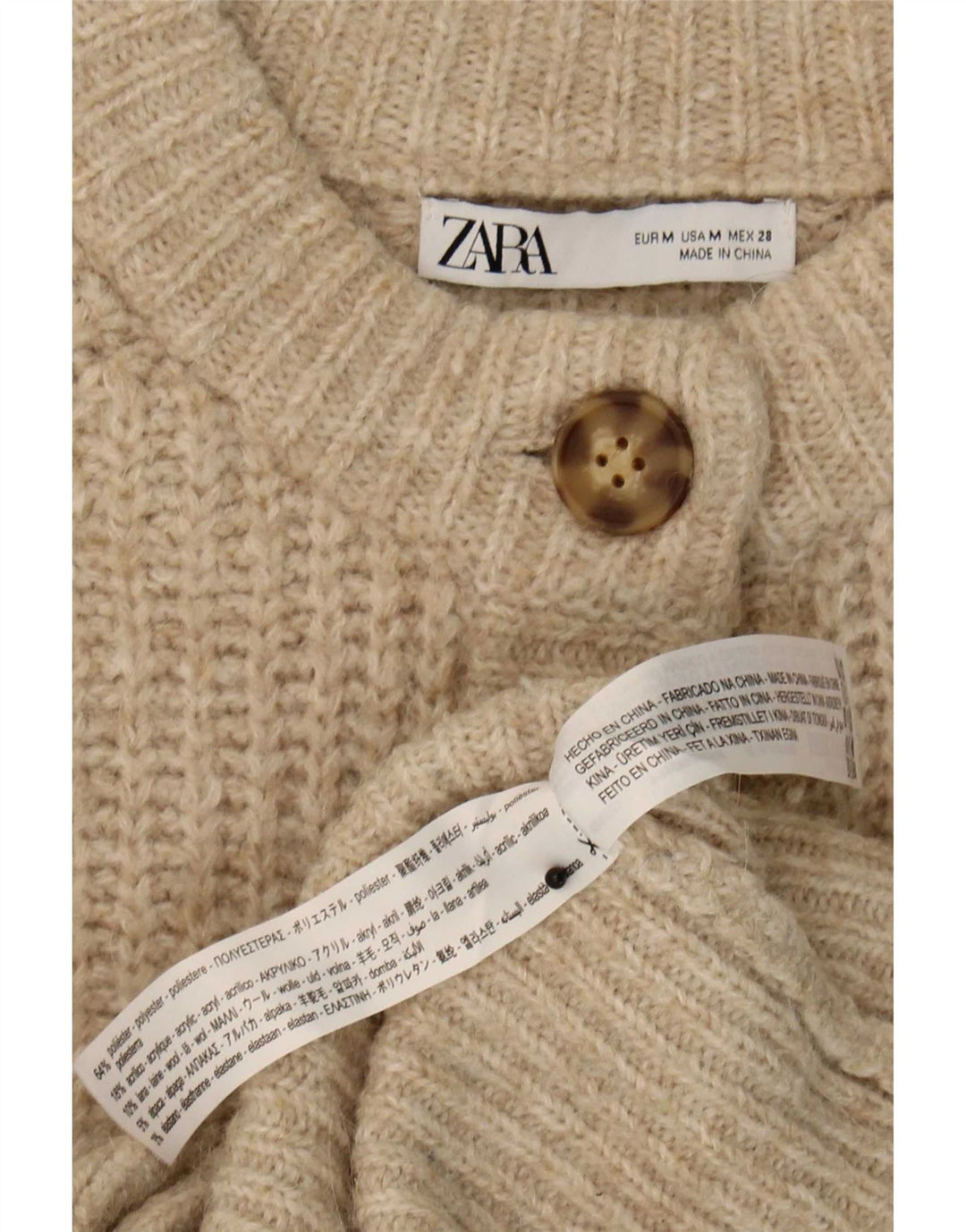 Pulover cardigan pentru femei Zara UK 12 Medium Bej Poliester
