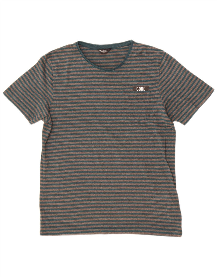 Tricou Jack & Jones pentru bărbați Top din bumbac cu dungi gri mediu