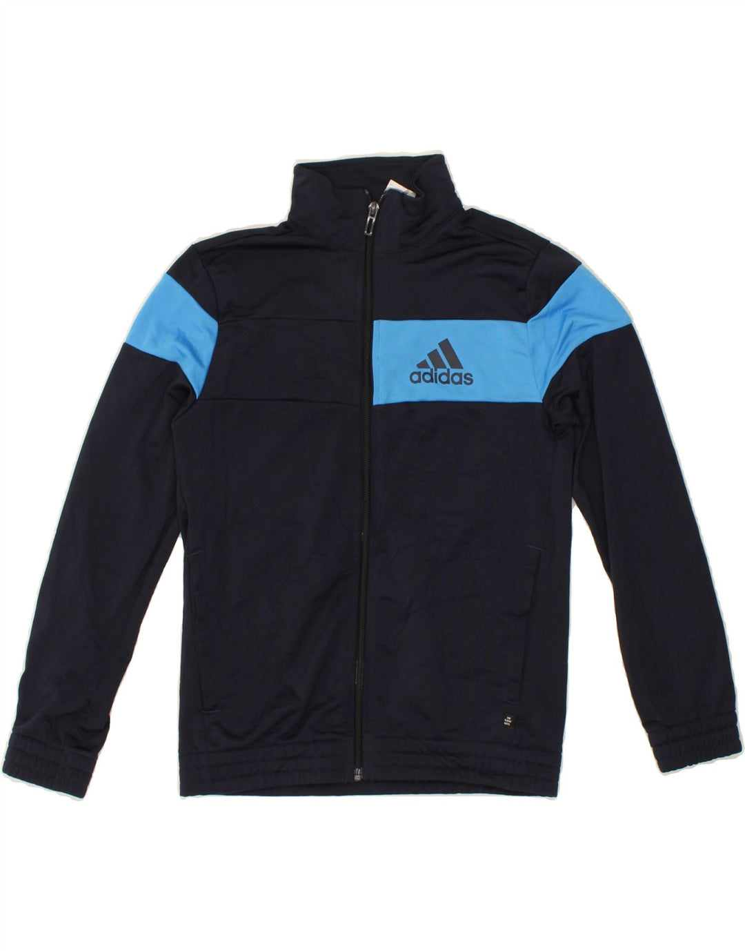 ADIDAS Boys Tracksuit Top Jacket 9-10 Years Navy Blue Colourblock Vintage Adidas and Second-Hand Adidas from Messina Hembry 
