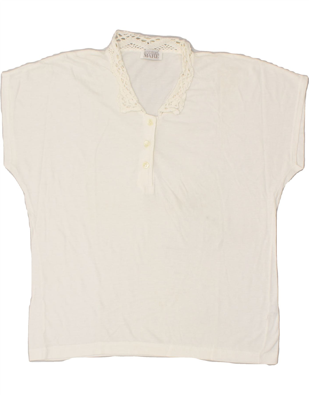 ANDREA MARE Womens Oversized Polo Shirt UK 10 Small Off White Cotton Vintage Andrea Mare and Second-Hand Andrea Mare from Messina Hembry 