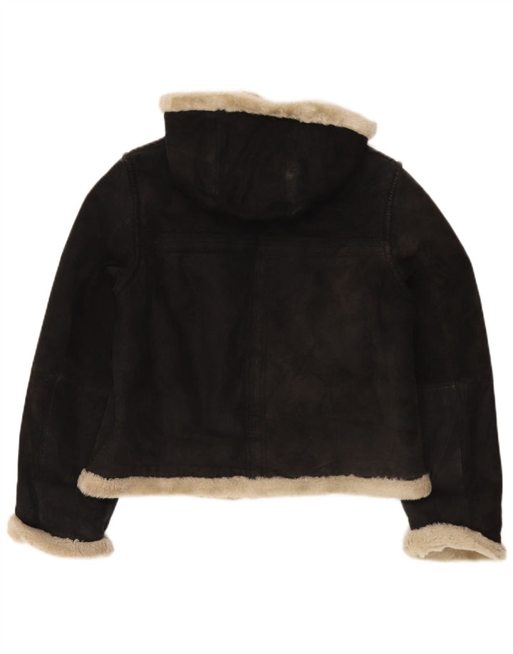 Jachetă din shearling cu glugă pentru femei Conbipel UK 14 Medium Black Leather