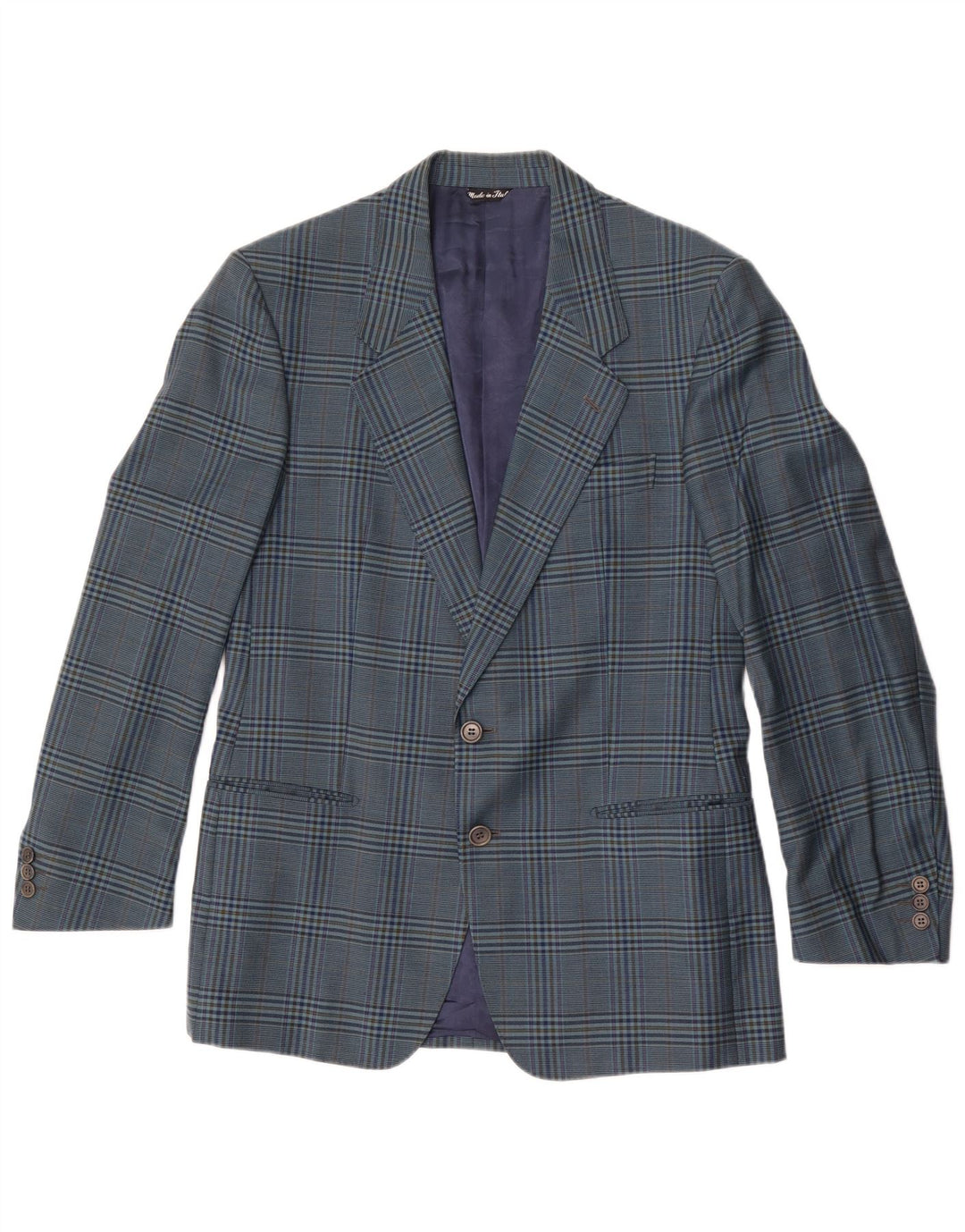 Blazer Vintage pentru bărbați cu 2 nasturi IT 50 Lână mare cu carouri albastre