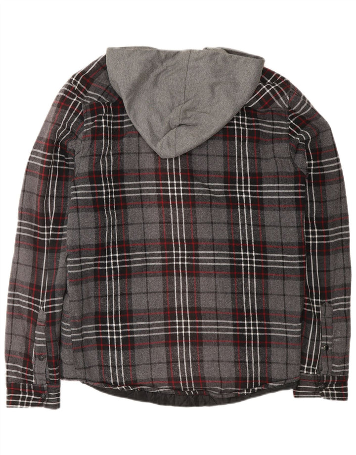 Cămașă de flanel Lumberjack pentru bărbați Zara, din bumbac cu carouri, gri mediu