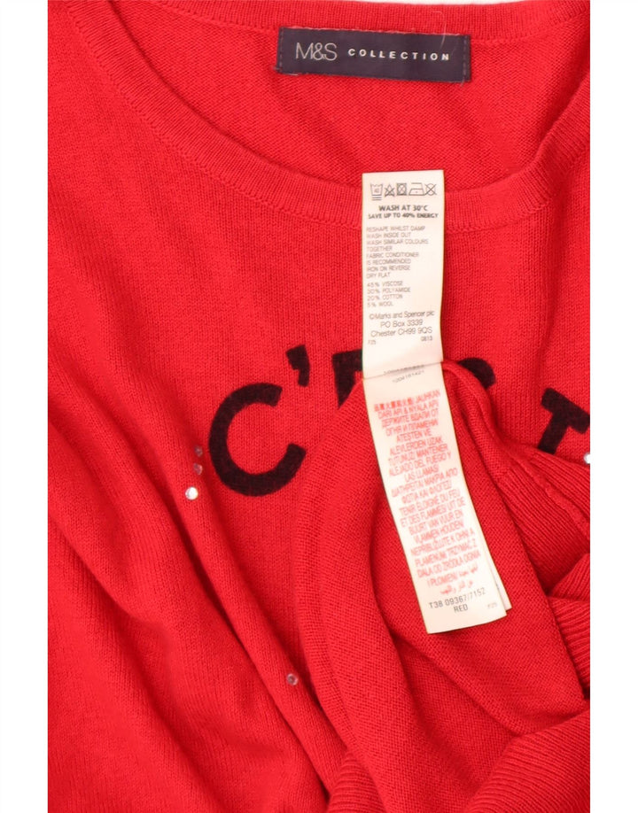 Marks & Spencer Pulover cu decolteu rotund cu grafic pentru femei UK 14 Medium Red