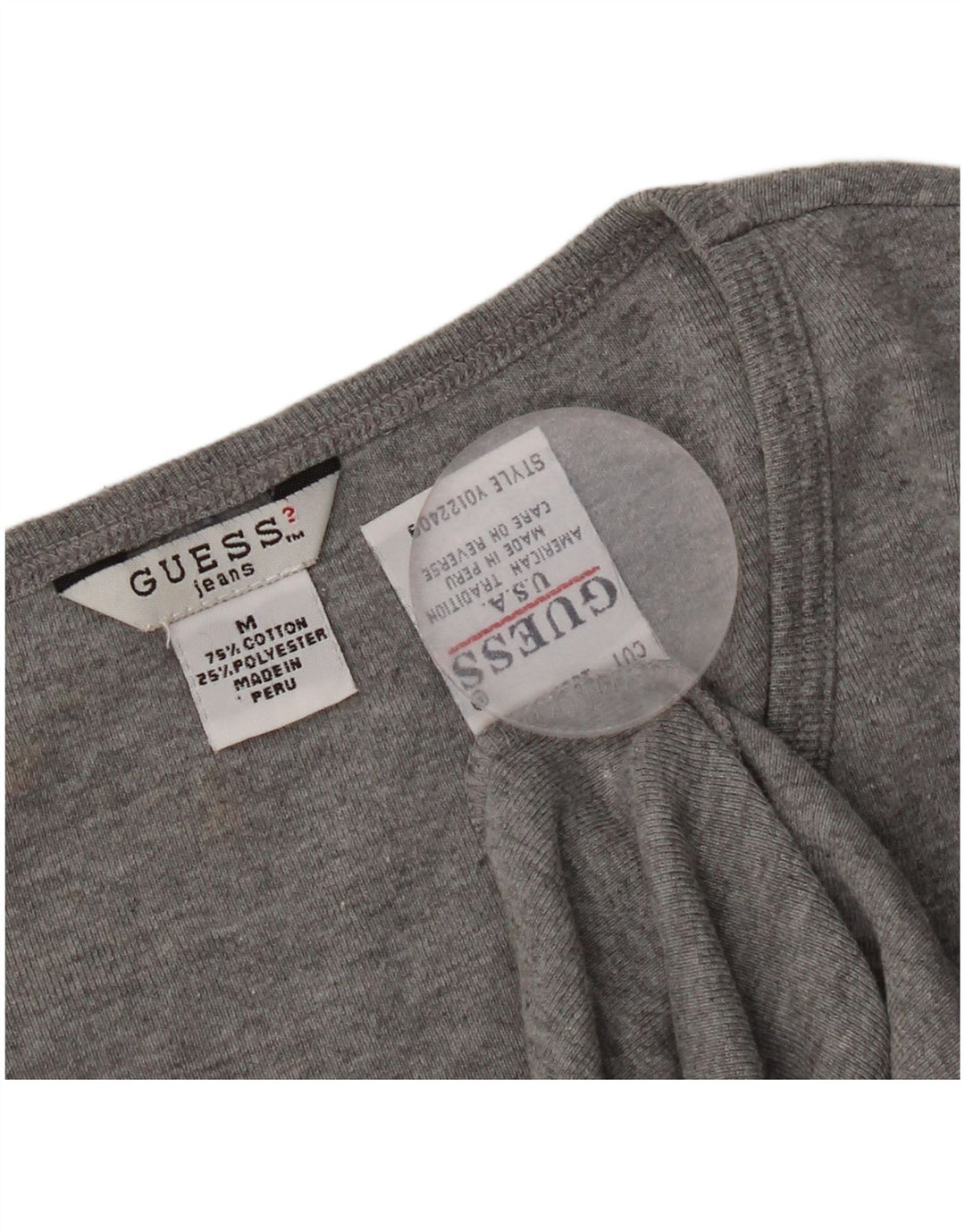 Crop Top pentru femei Guess cu mânecă lungă UK 12, bumbac gri mediu