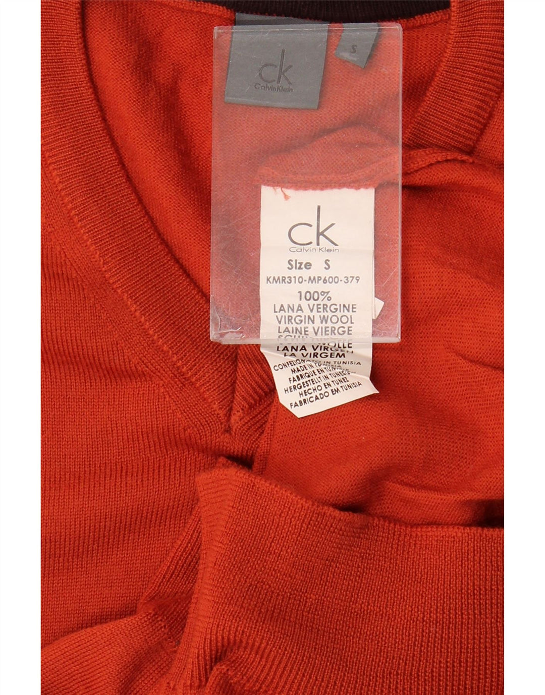 Pulover Calvin Klein pentru bărbați, cu decolteu în V, din lână virgină portocalie mică