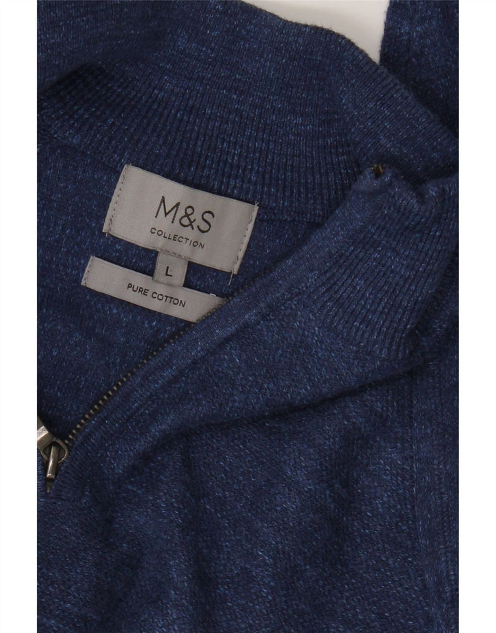 Pulover pentru bărbați Marks & Spencer, cu fermoar, cu gât, din bumbac mare cu pete albastre