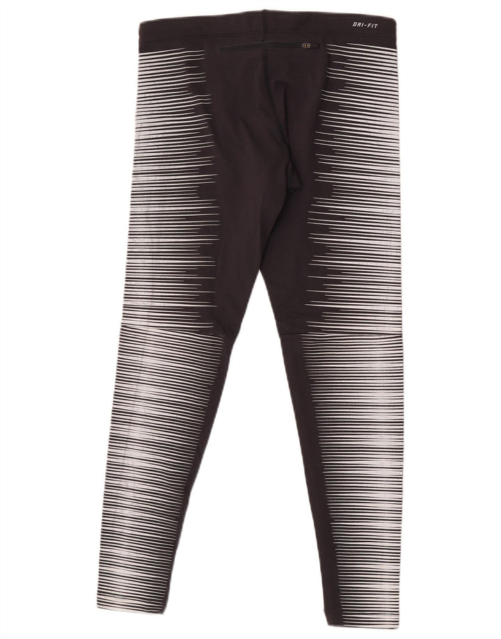 Leggings Nike Womens Dri Fit UK 12 Medium Black Striped Nylon