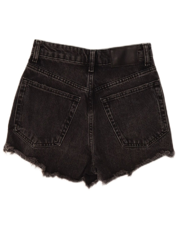 Zara Womens Wide Leg High Waist Denim Shorts EU 32 2XS W22  Black