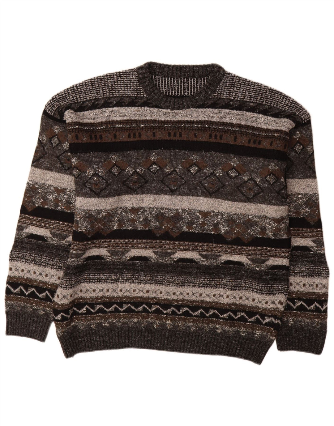 Vintage Mens Crew Neck Jumper Sweater IT 50 Medium Grey Geometric