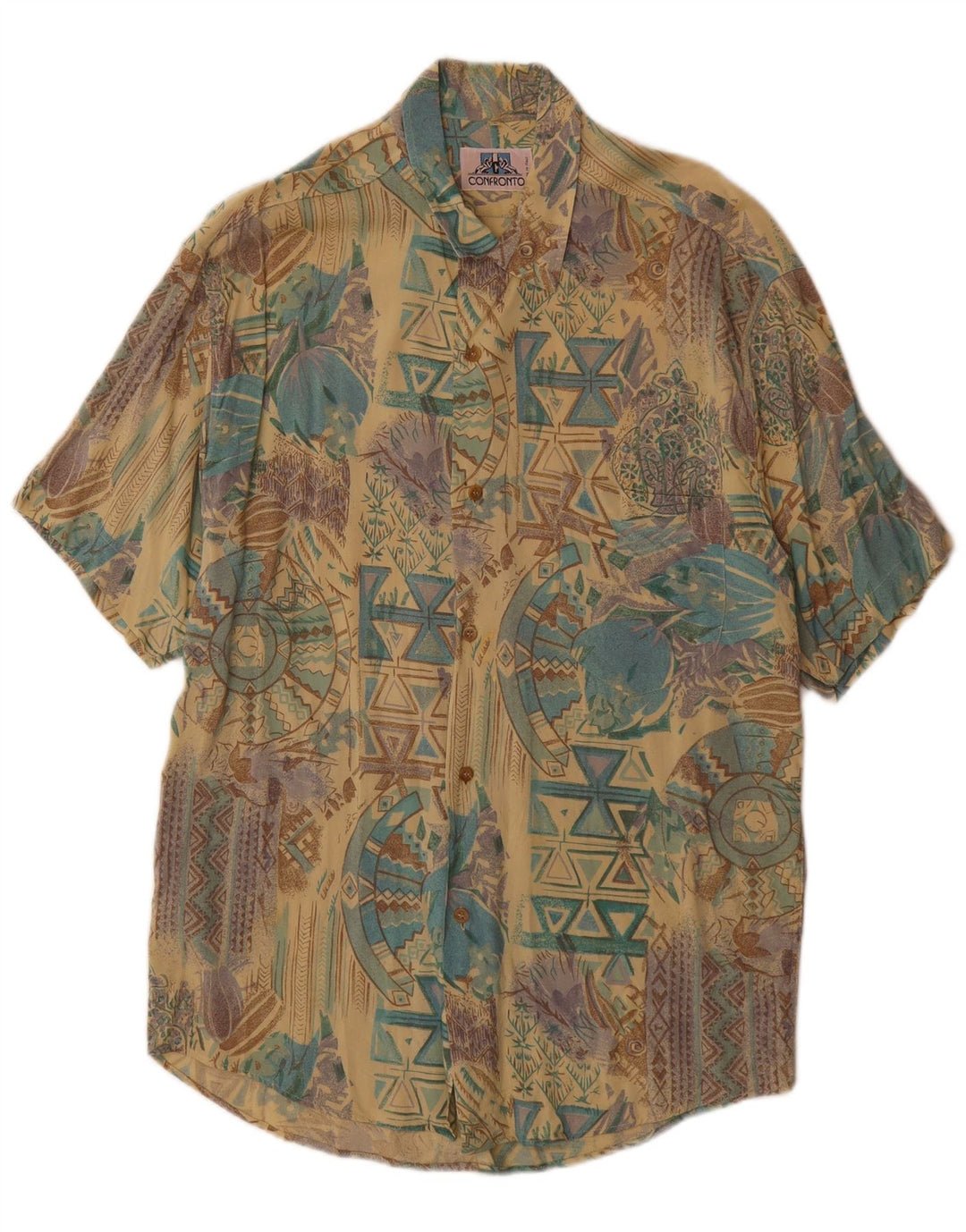 Cămașă Vintage pentru bărbați cu mânecă scurtă, mare, multicoloră, geometrică