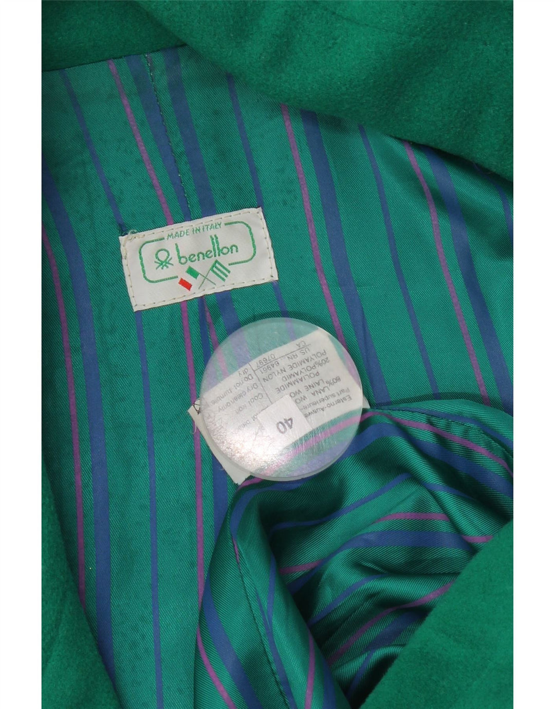 Jachetă Benetton pentru femei, cu 2 nasturi, blazer supradimensionat, IT 40, lână verde mică