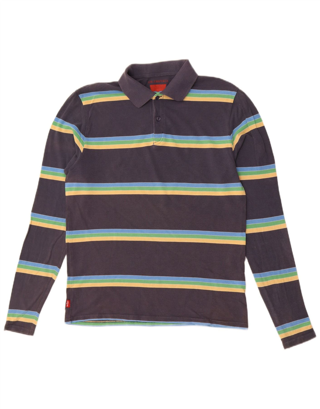 Cămașă polo cu mânecă lungă Levi's pentru bărbați, bumbac cu dungi albastru bleumarin mediu