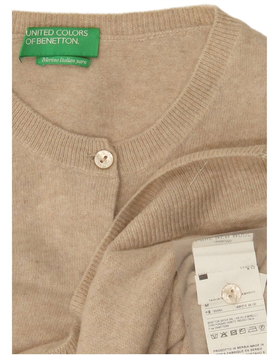 Pulover cardigan pentru femei Benetton UK 12 Medium Bej Lână nouă