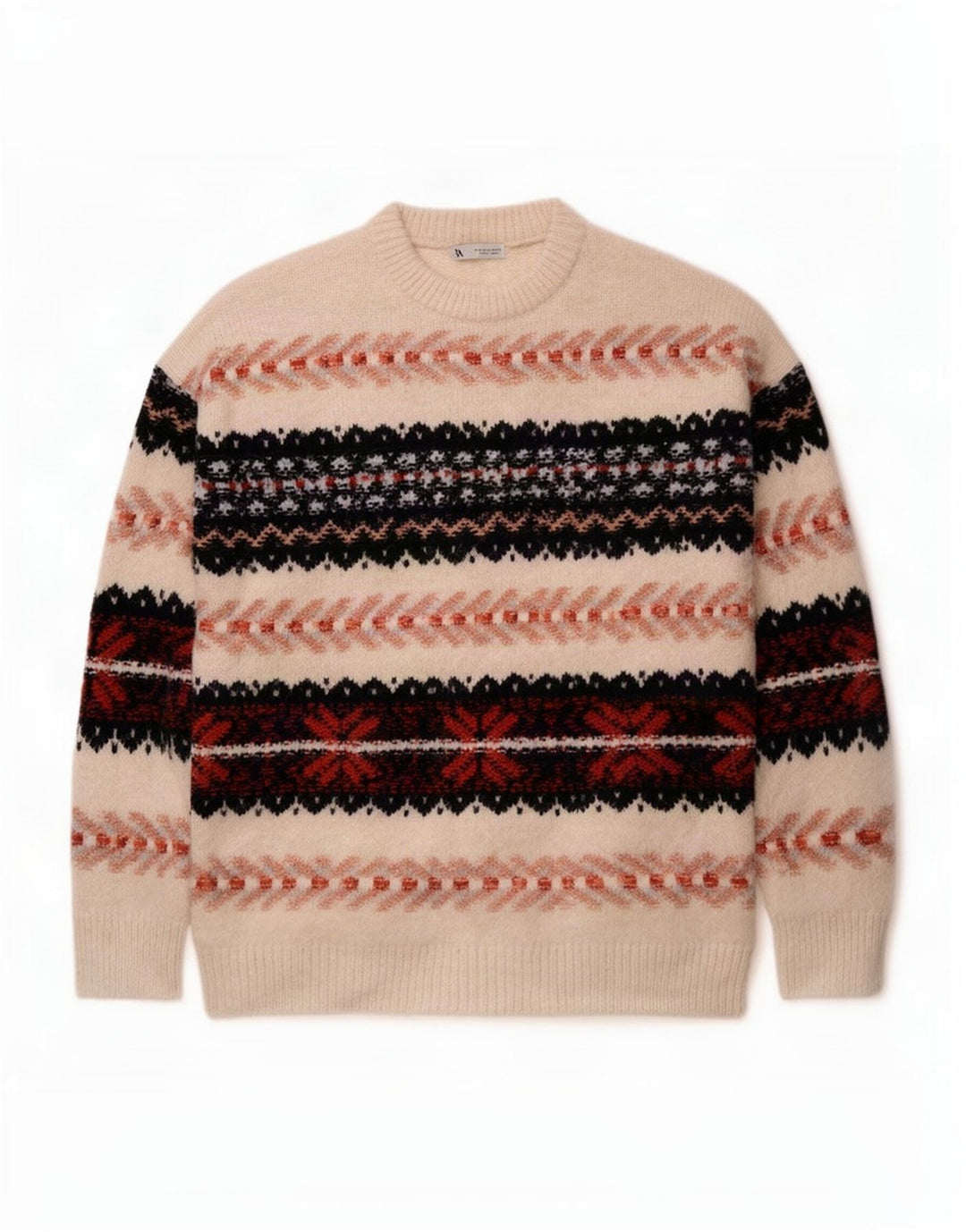 Pulover pentru bărbați Zara, cu decolteu rotund, mediu alb deschis, acrilic Fair Isle
