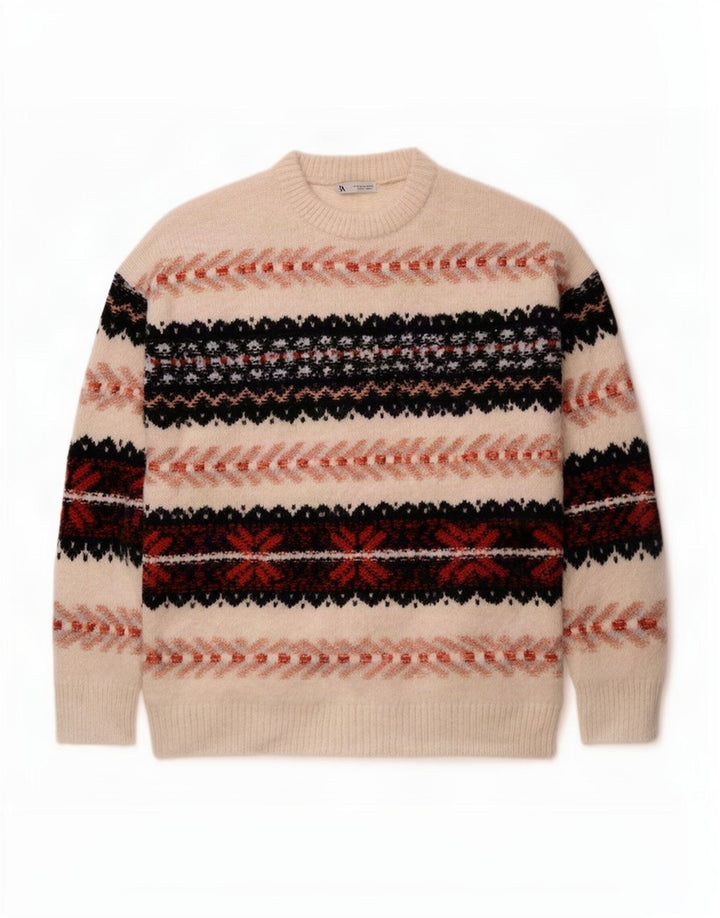 Pulover pentru bărbați Zara, cu decolteu rotund, mediu alb deschis, acrilic Fair Isle