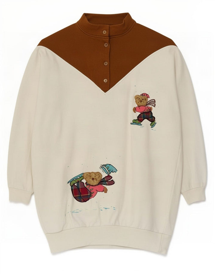 Pulover vintage pentru damă cu grafică, EU 40/42, alb, mediu, bloc de culoare