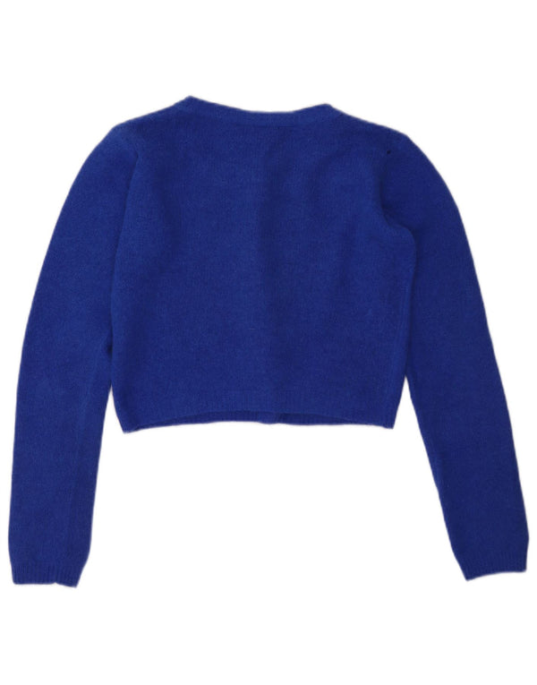 Pulover cardigan crop VINTAGE pentru femei UK 10 Lână albastră mică