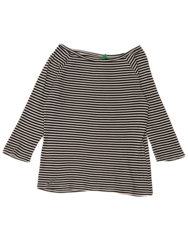 BENETTON Top pentru femei cu mâneci 3/4 UK 12 Medium Black Pinstripe Bumbac