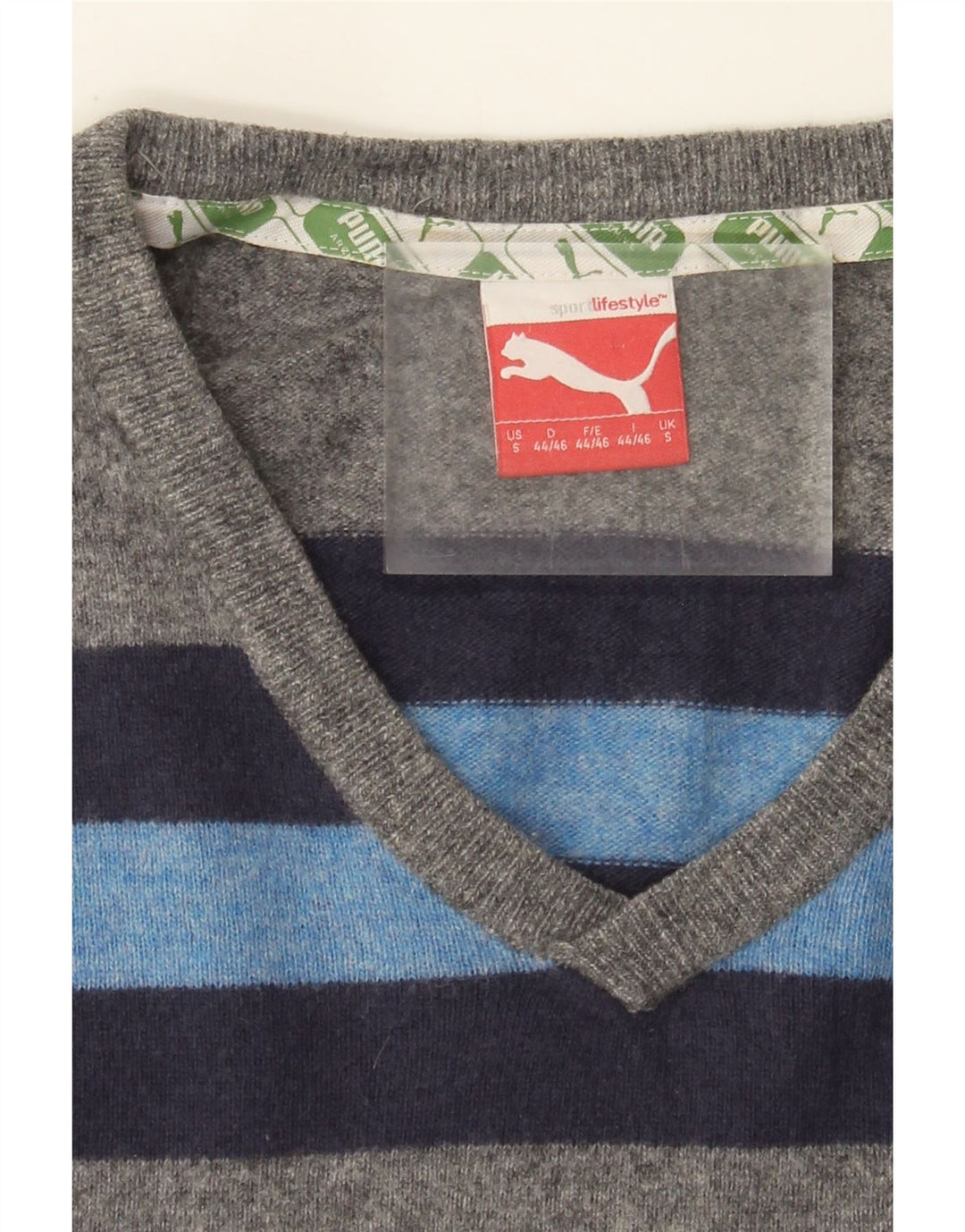 Pulover puma cu decolteu în V pentru bărbați, lână de miel, gri mic, bloc de culoare