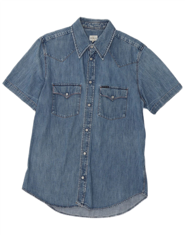 Cămașă de denim cu mânecă scurtă pentru femei Calvin Klein Jeans UK 18 XL Bumbac albastru