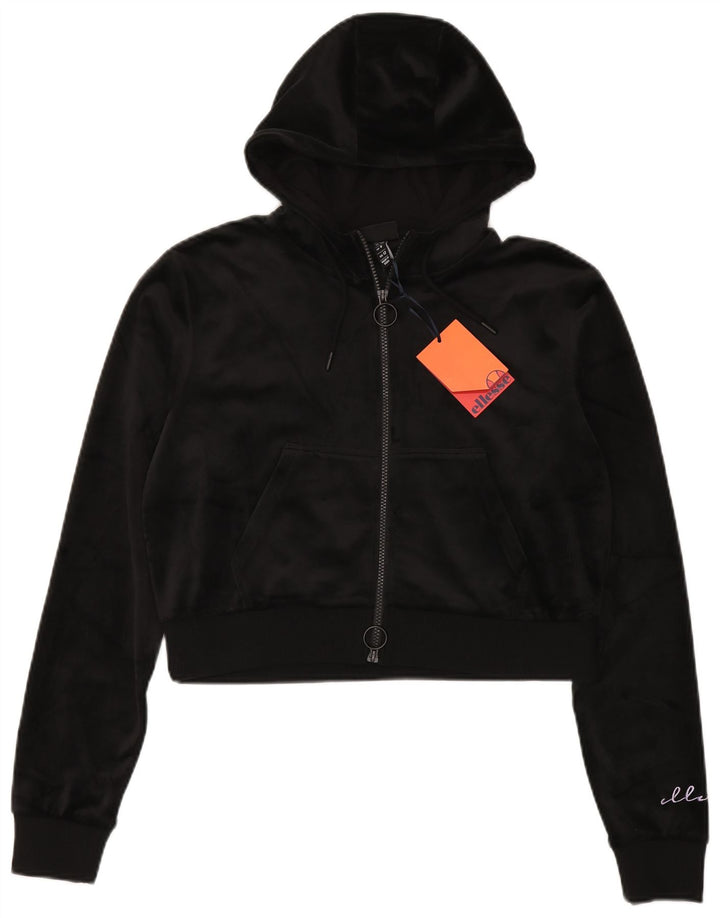 Pulover pentru femei Ellesse Crop Velour Zip Hoodie UK 12 Poliester mediu negru