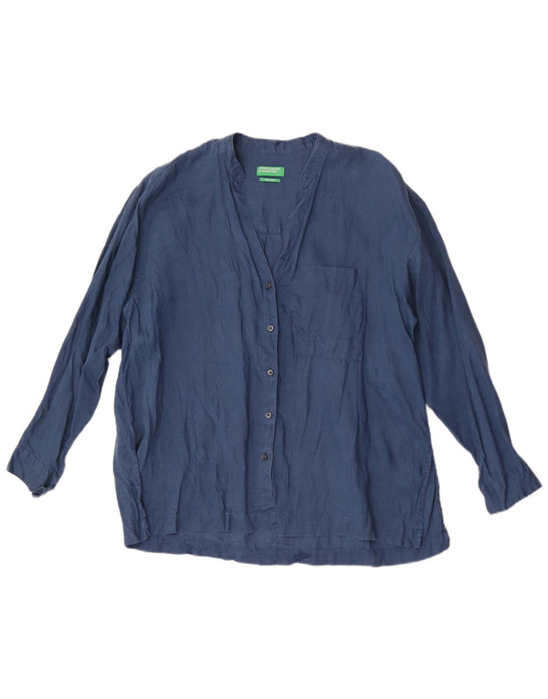 Bluză cămașă pentru femei Benetton UK 18 XL in albastru bleumarin