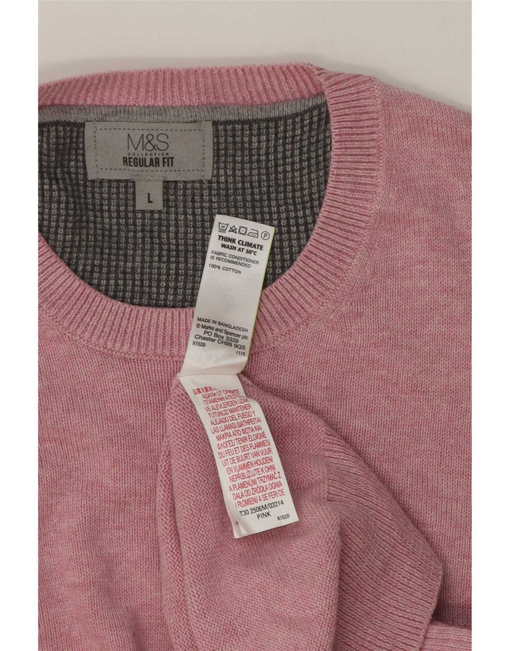 Pulover pentru bărbați Marks & Spencer, cu formă obișnuită, cu gât crew, bumbac mare, roz