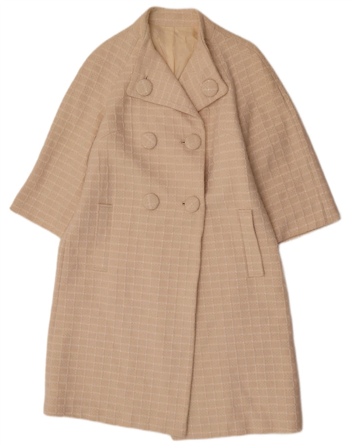 Palton pentru femei vintage cu mâneci 3/4 dublu piept UK 14 Medium Beige Check