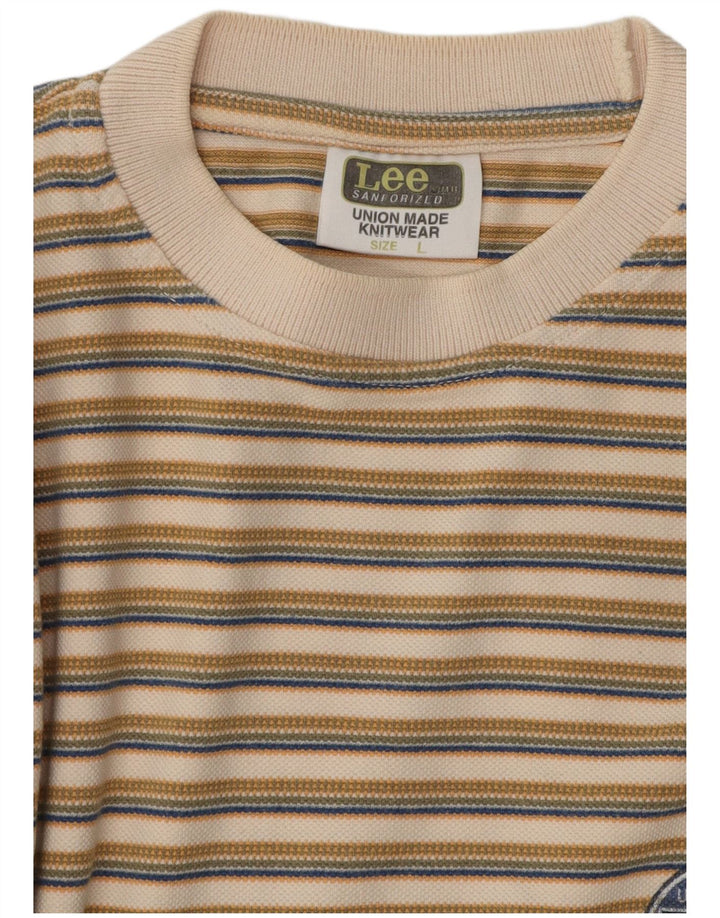 Tricou pentru bărbați Lee Top mare, bej, cu dungi din bumbac