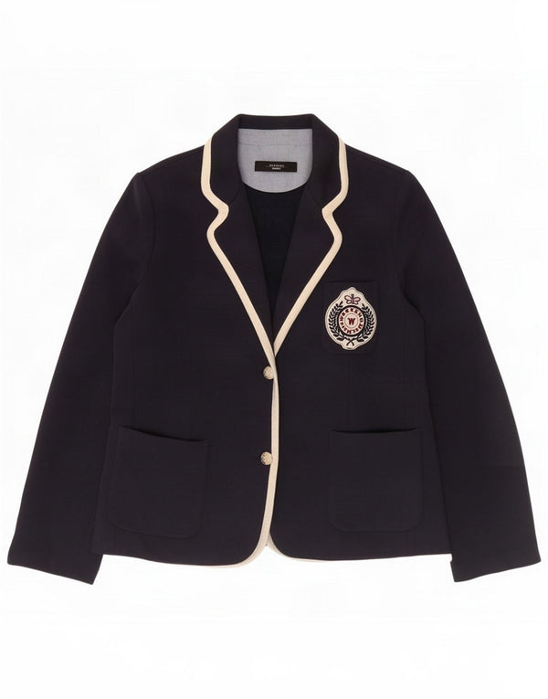 Max Mara Womens Weekend 2 Button Blazer Jacket UK 18 XL Navy Blue Cotton