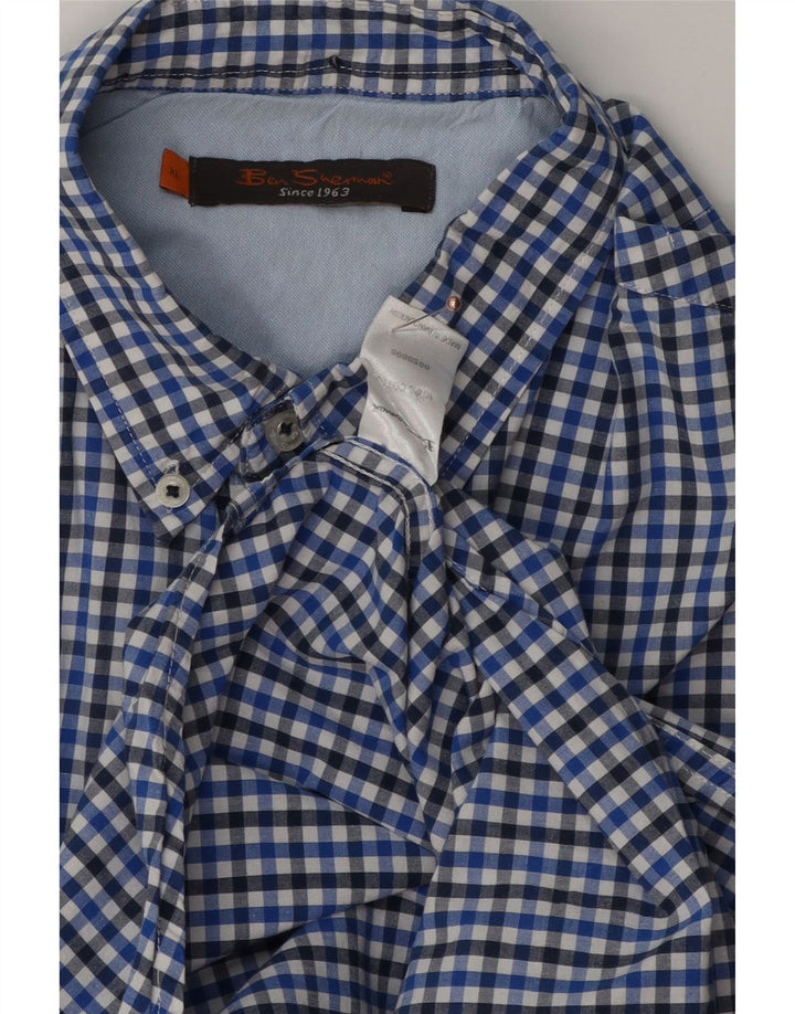 Cămașă cu mânecă scurtă pentru bărbați Ben Sherman XL, bumbac vichy albastru