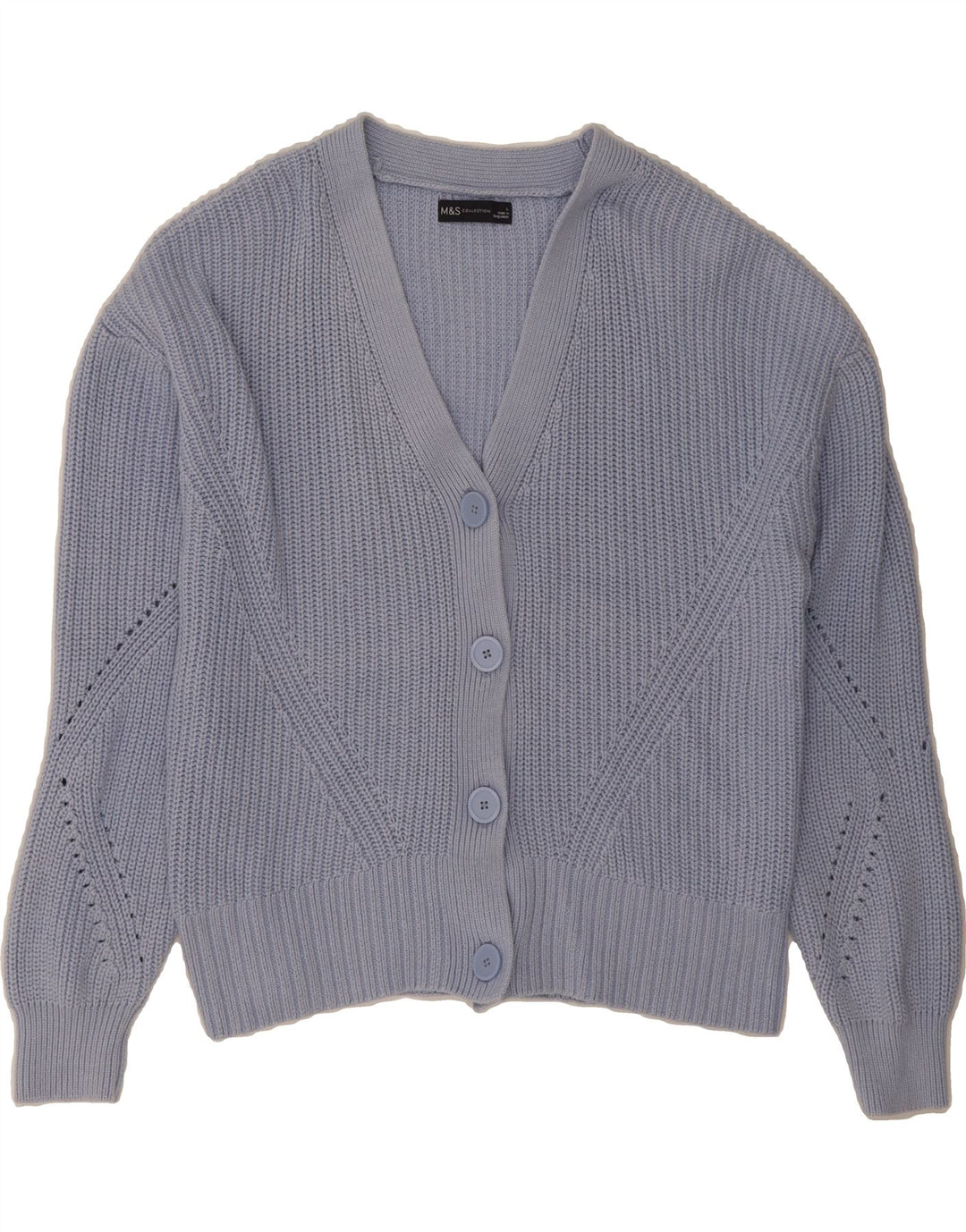 MARKS & SPENCER Womens Cardigan Sweater UK 16 Large Blue Cotton Vintage Marks & Spencer and Second-Hand Marks & Spencer from Messina Hembry 