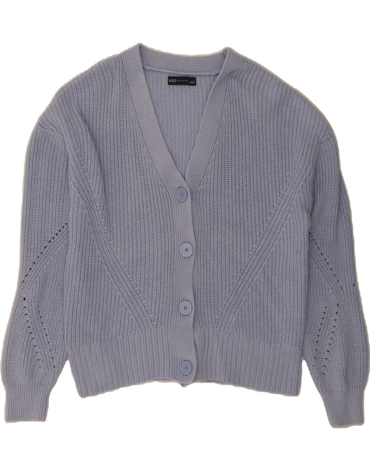 MARKS & SPENCER Womens Cardigan Sweater UK 16 Large Blue Cotton Vintage Marks & Spencer and Second-Hand Marks & Spencer from Messina Hembry 