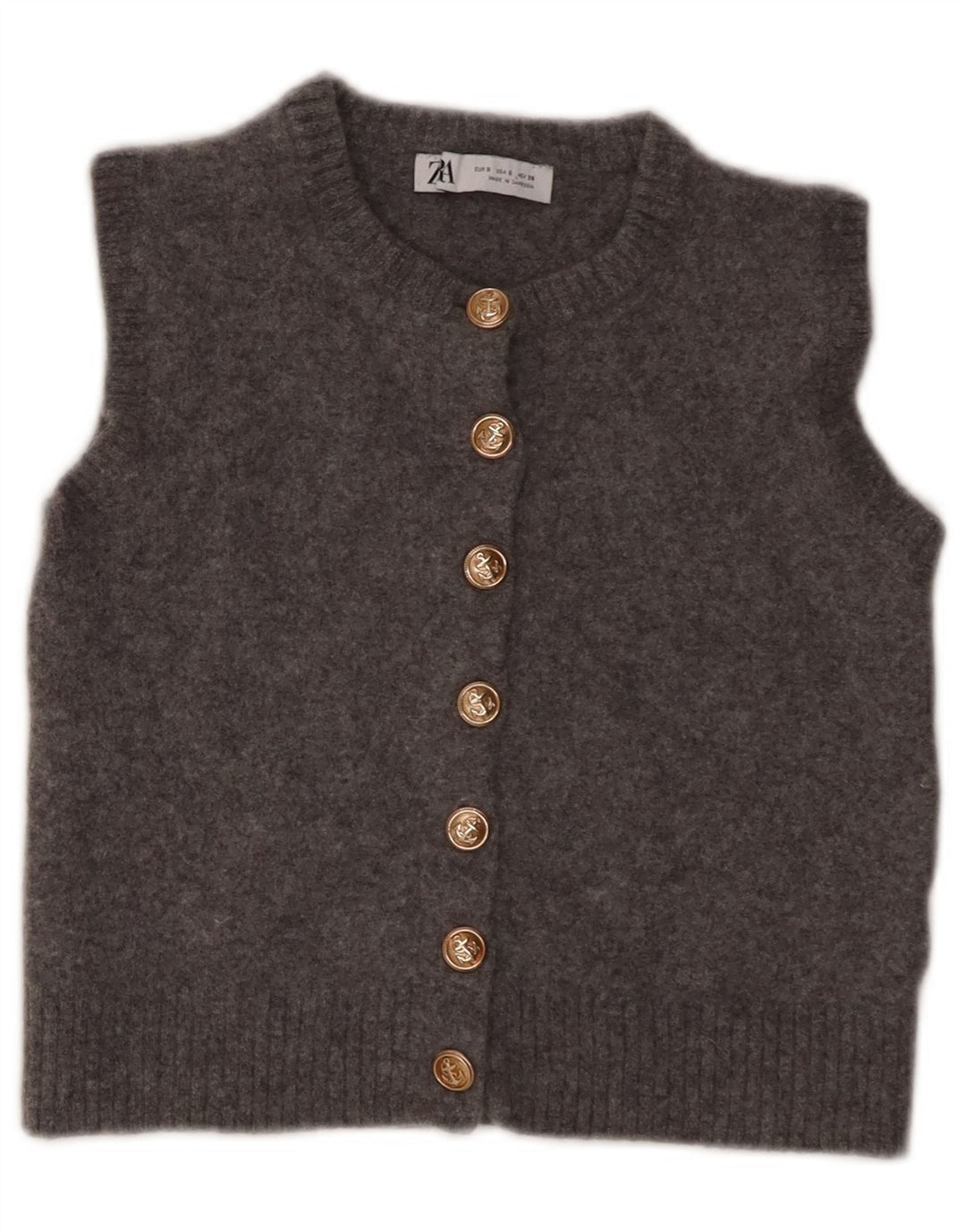 Pulover cardigan fără mâneci pentru femei Zara UK 8, lână gri mică