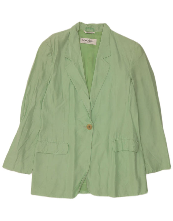 Jachetă Blazer pentru femei Max Mara cu 1 nasture UK 14 Mătase verde medie