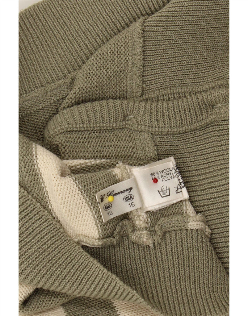 BASLER Womens Cardigan Sweater UK 18 XL Green Striped Wool Vintage Basler and Second-Hand Basler from Messina Hembry 