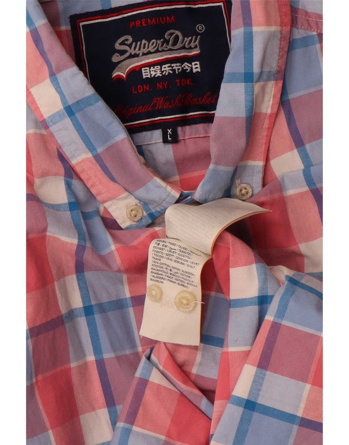 Cămașă cu mânecă scurtă pentru bărbați Superdry XL, bumbac cu carouri roz
