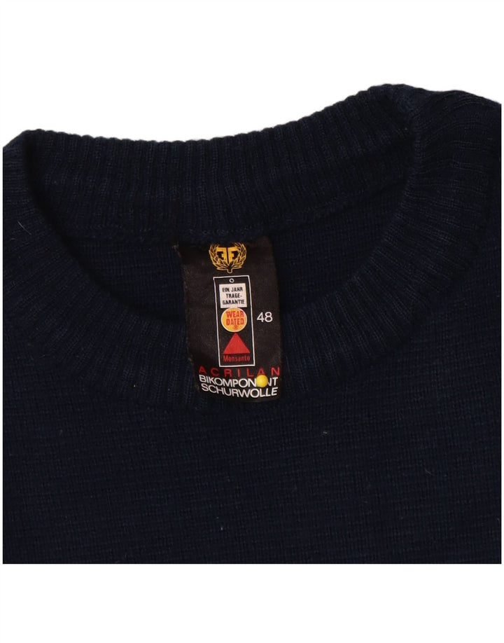 Pulover vintage pentru bărbați cu gât roșu IT 48 Medium Bleumarin Colorblock
