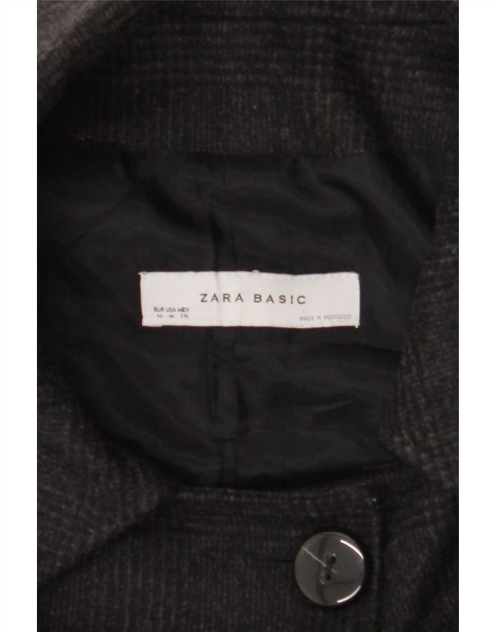 Sacou blazer pentru femei cu 3 nasturi Zara UK 14 Medium Black Check Wool