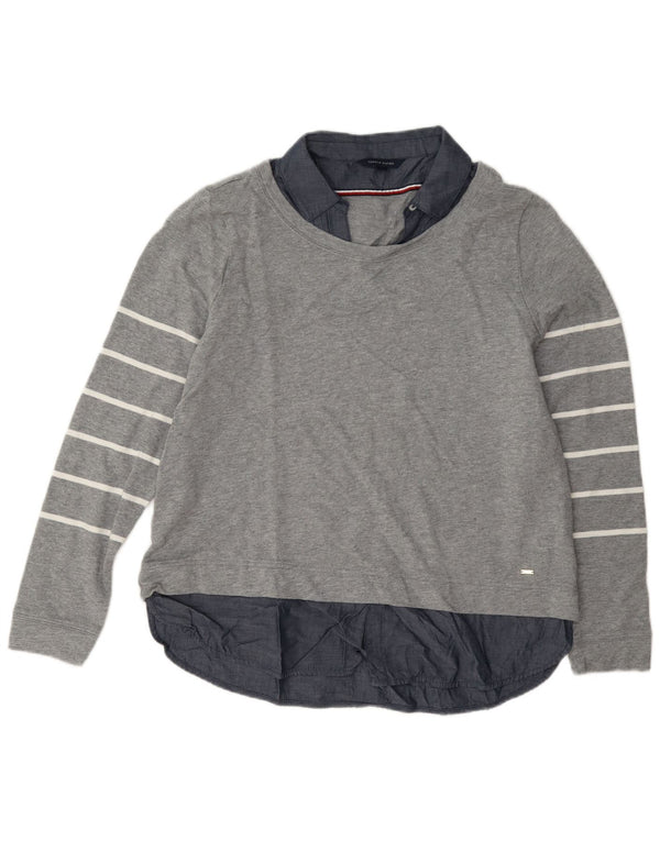 Pulover pentru femei Tommy Hilfiger, UK 14, bumbac cu dungi gri mediu