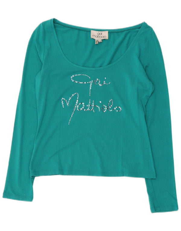 Gai Mattiolo Crop Graphic Top pentru femei cu mânecă lungă IT 48 XL turcoaz viscoză