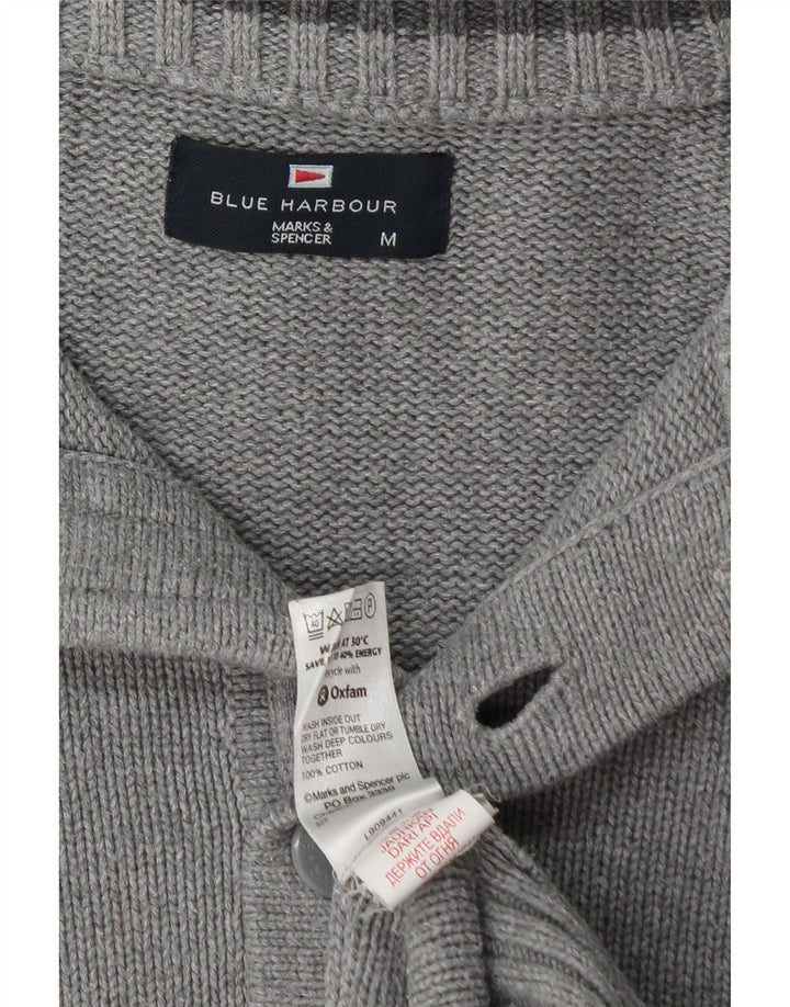 Pulover pentru bărbați Marks & Spencer, Blue Harbour, cu gât cu nasturi, gri mediu