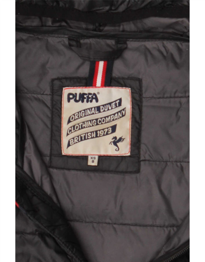 Palton căptușit cu glugă Puffa pentru femei UK 8, mic, negru, nailon