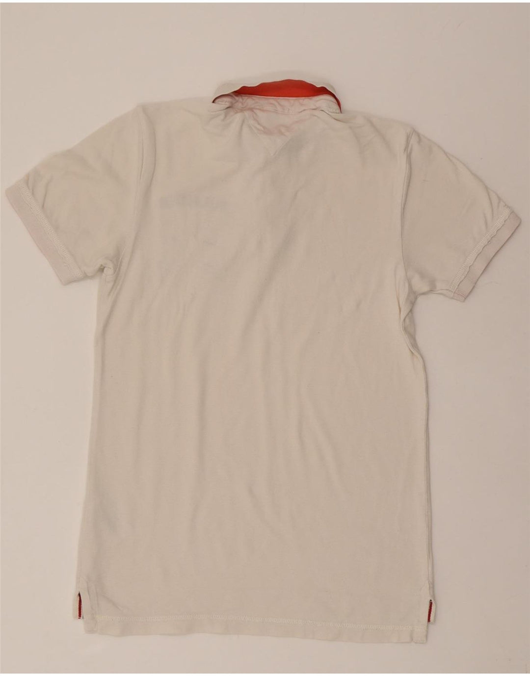 TOMMY HILFIGER Mens Graphic Polo Shirt Small White Cotton Vintage Tommy Hilfiger and Second-Hand Tommy Hilfiger from Messina Hembry 